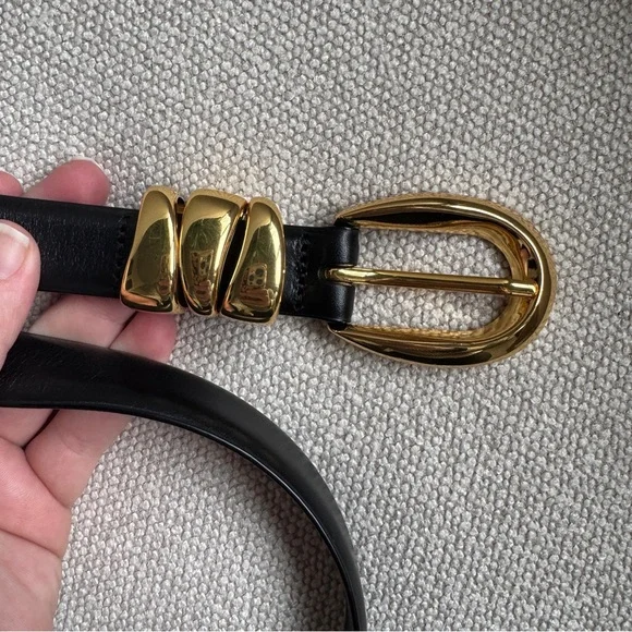 NWOT MADEWELL Women’s Triple Metal Keeper Belt True Black Gold Leather Size XL - Picture 5 of 16